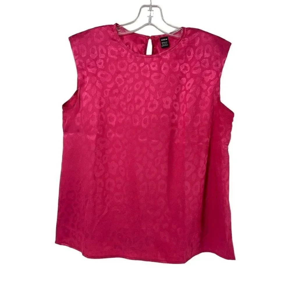 Barbie Pink Leopard Print Shoulder Pad Sleeveless Top Size 6 Satin Shein Brand